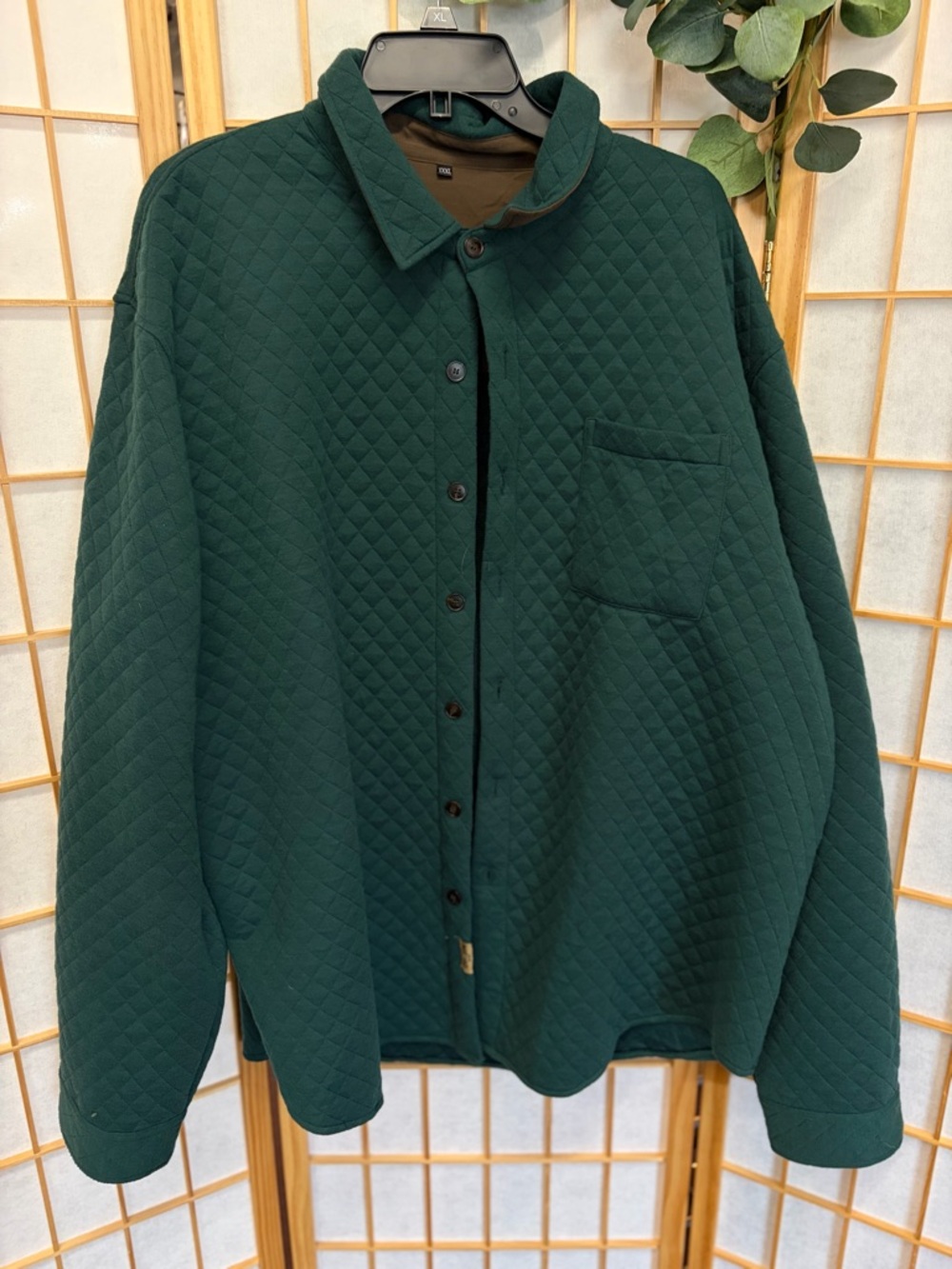 Quilted Forest Green Button-Up Shirt Jacket